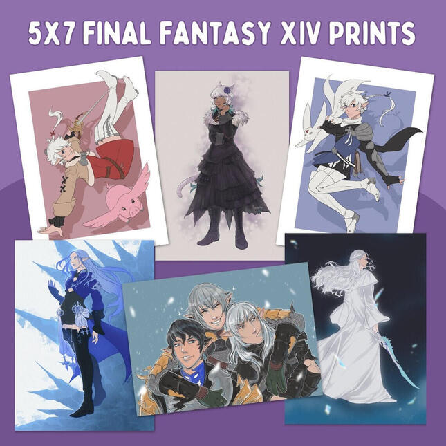 5x7 prints of various characters from Final Fantasy XIV