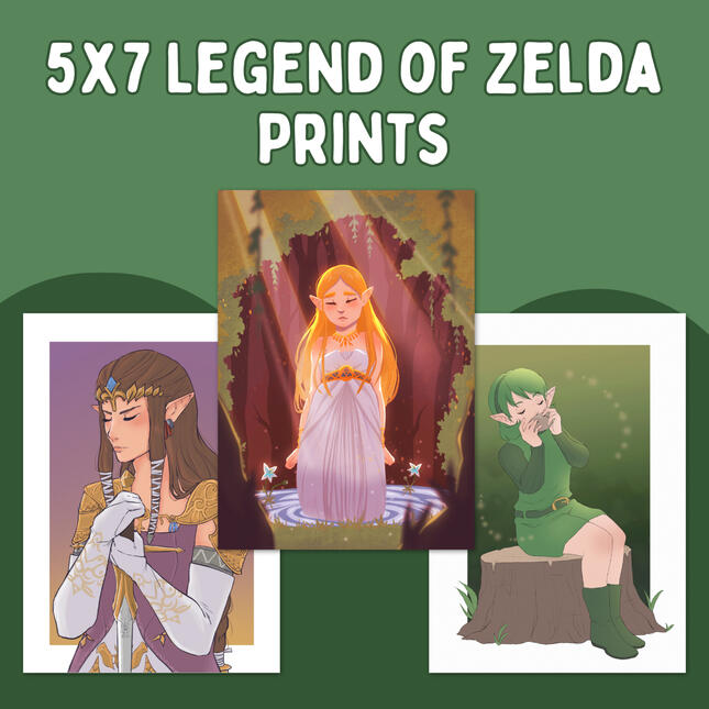 Various prints of characters from the Legend of Zelda