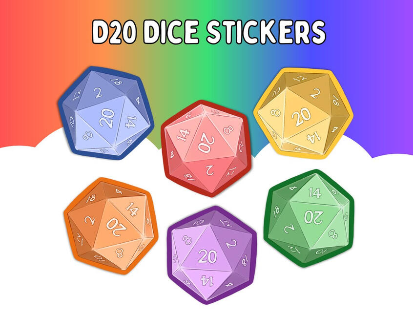 3" D20 Dice Stickers